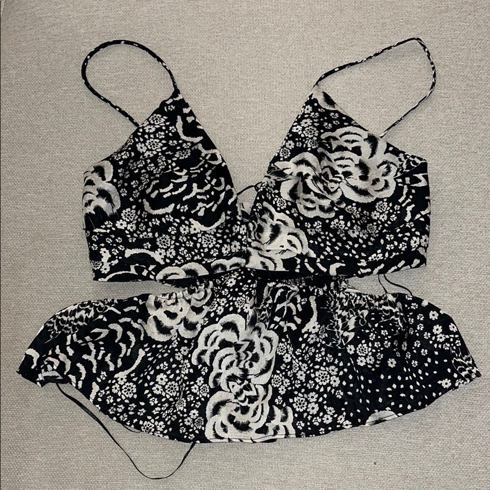 Zara Black and White Tie Front Crop Camisole